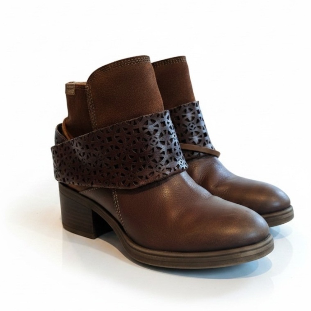 Pikolinos Ankle Boots 39 Brown Leather Suede Laser Cut Perforated Boho Artisan